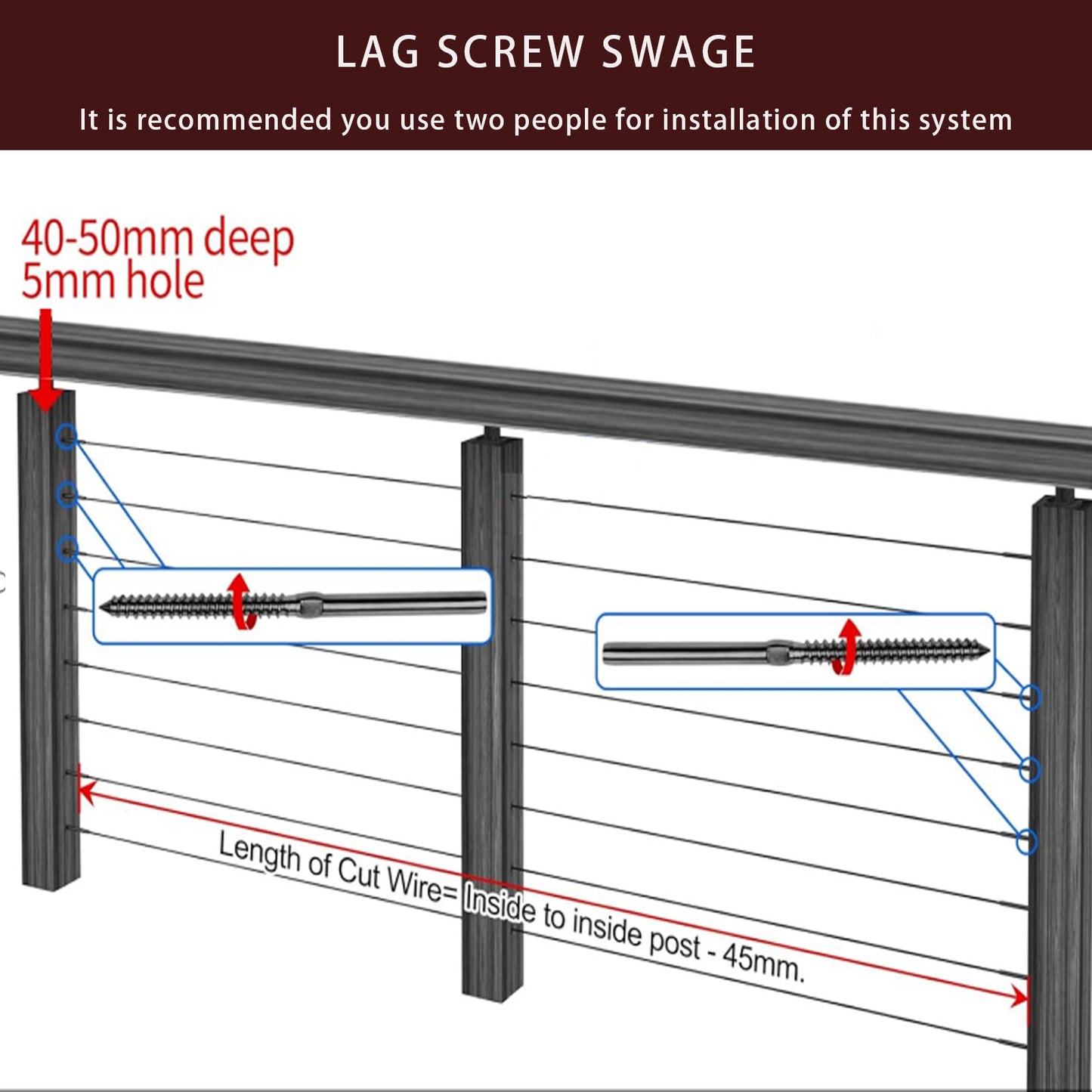Cablura Black Swage Lag Screws for 1/8" Cable Railing