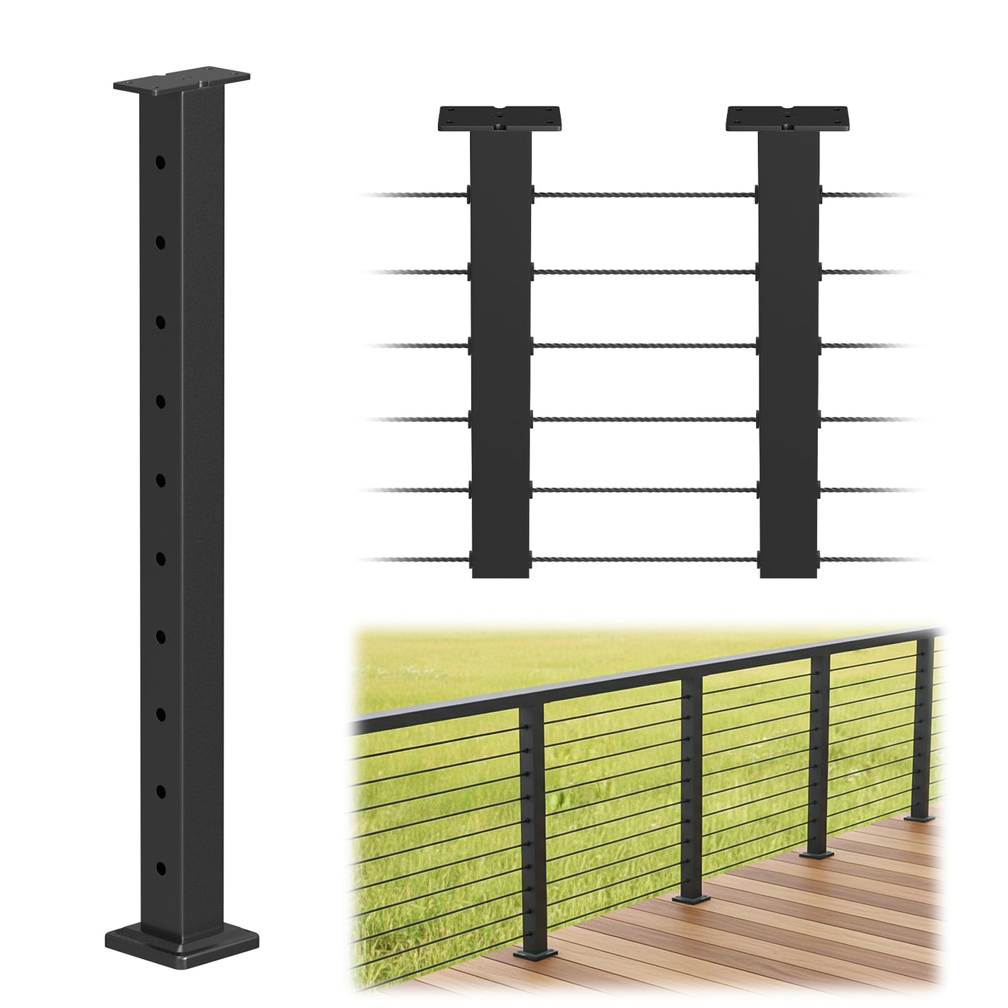 Cablura 36" Level Drilled Cable Railing Post