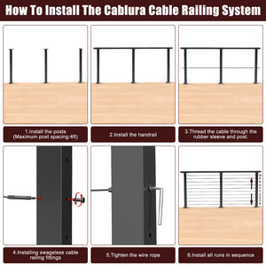 Cablura 36" Black Cable Railing Kit, 6.5ft Level Surface Mount DIY Complete System