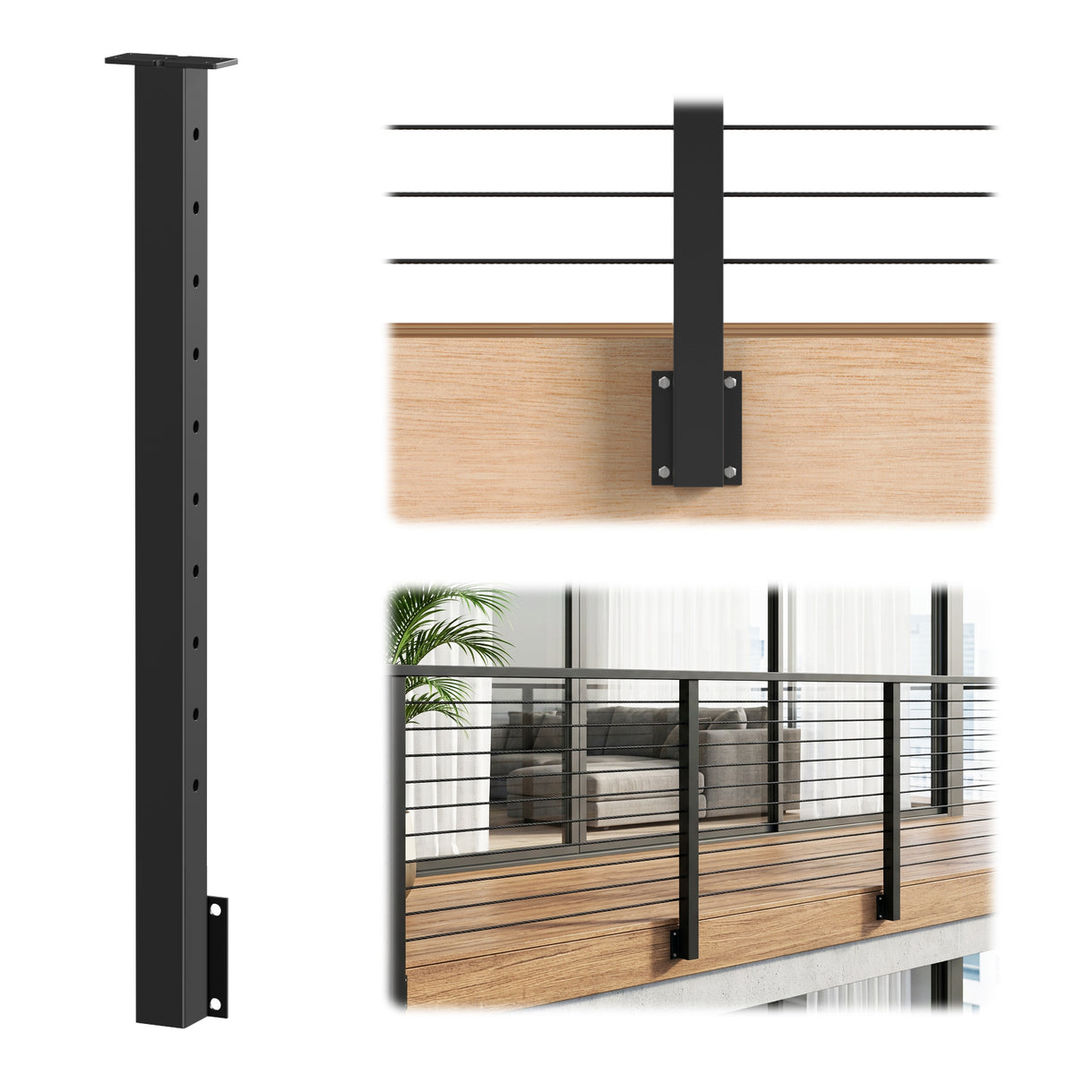 Cablura 36" Level Drilled Side Mount Cable Railing Post
