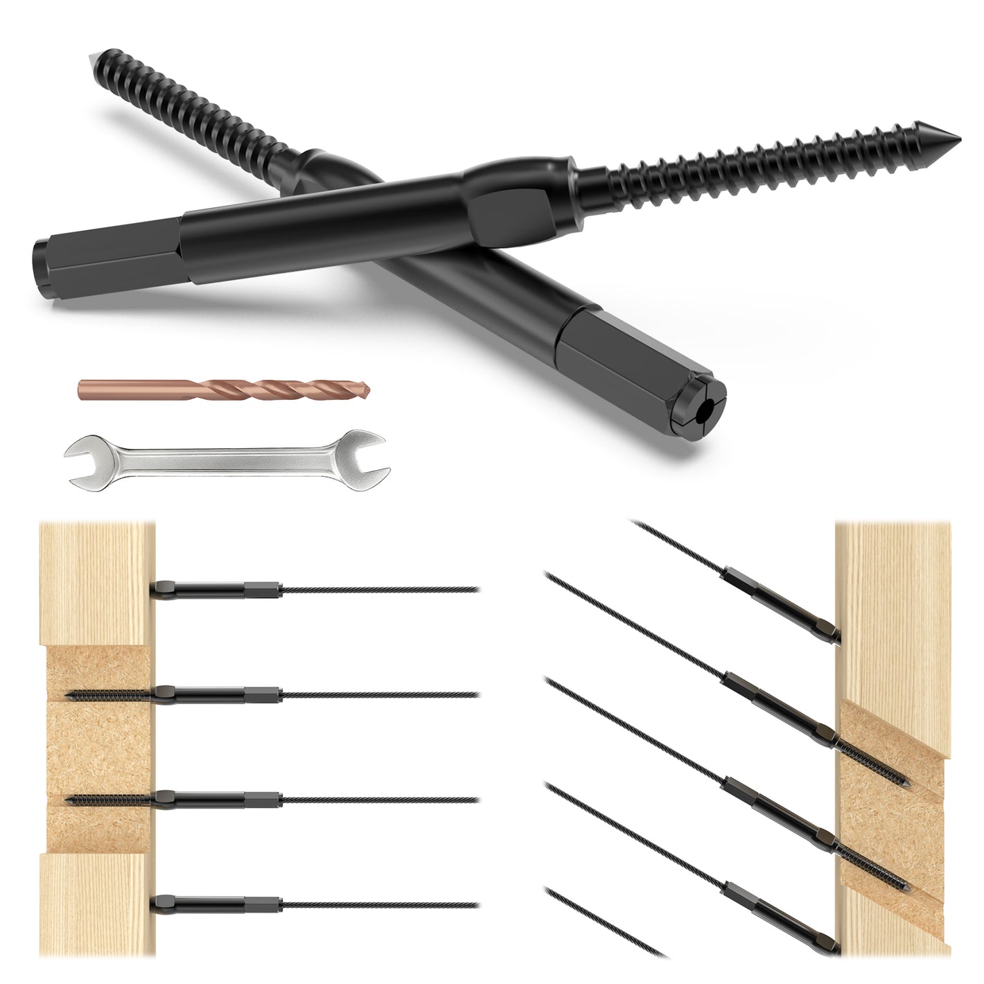 Cablura Black Swageless Left & Right Lag Screw Cable Railing Kit