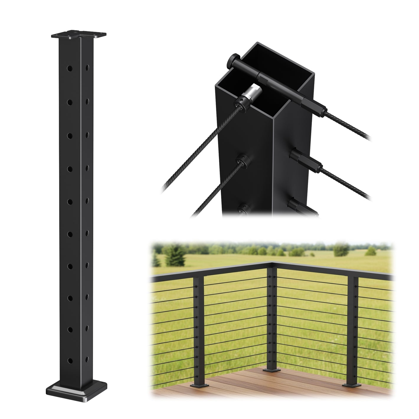 Cablura 36" Level Drilled Cable Railing Corner Post