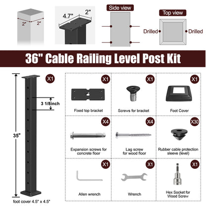 Cablura 36" Level Drilled Cable Railing Post
