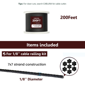 Cablura T316 1/8" Black Stainless Steel Wire Rope for Cable Railing