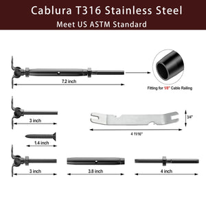Cablura 1/8" Black Cable Railing Kit with Swage Toggle Turnbuckle, T316 Stainless Steel for Wood Posts