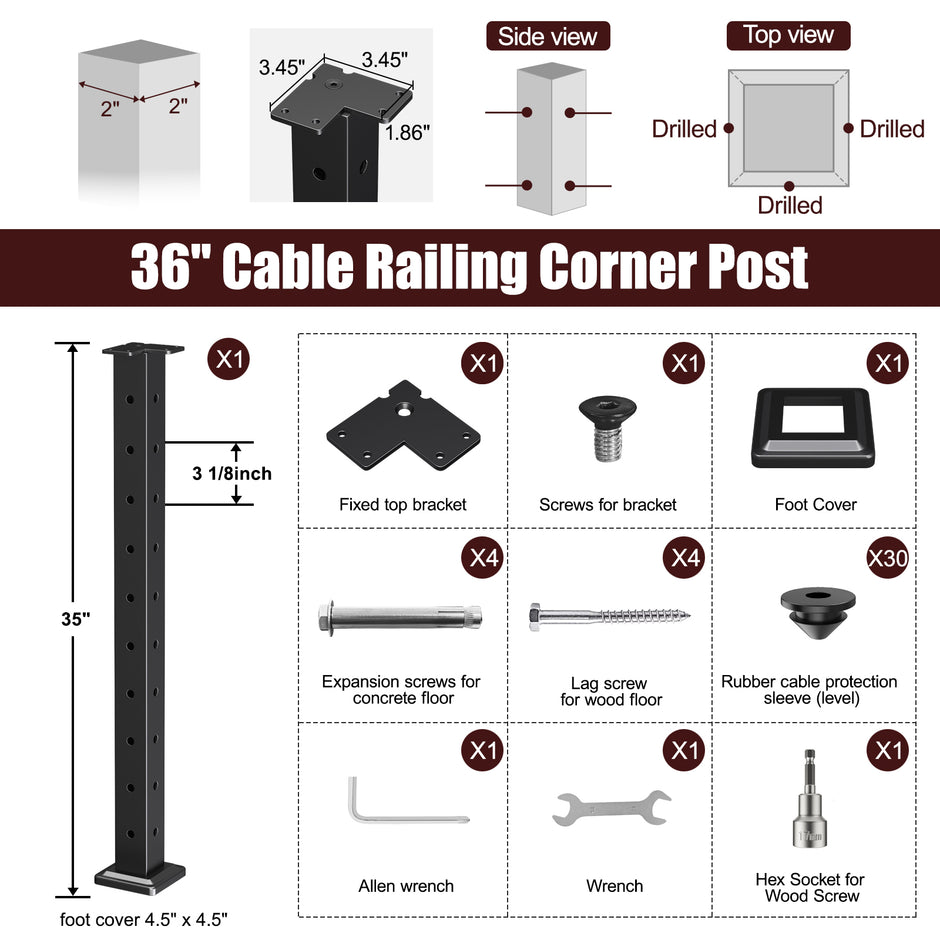 Cablura Cable Railing Posts | T304 Stainless Steel for Deck Railing Systems