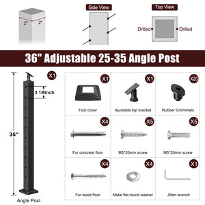 Cablura 36" Adjustable 25-35 Angle Cable Railing Post