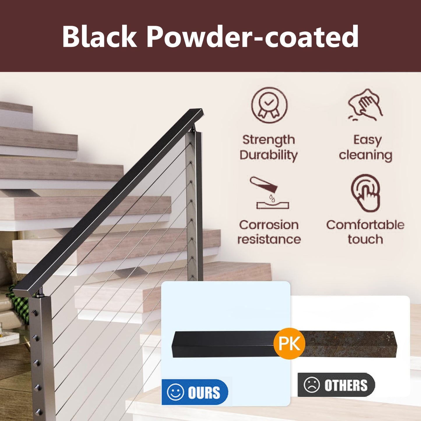 Cablura 6.6FT Stainless Steel Black Cable Railing Handrails
