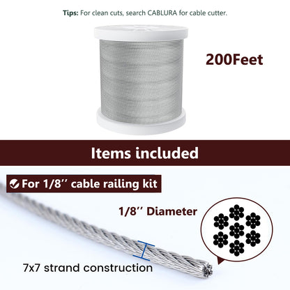 Cablura T316 1/8" Stainless Steel Wire Rope for Cable Railing