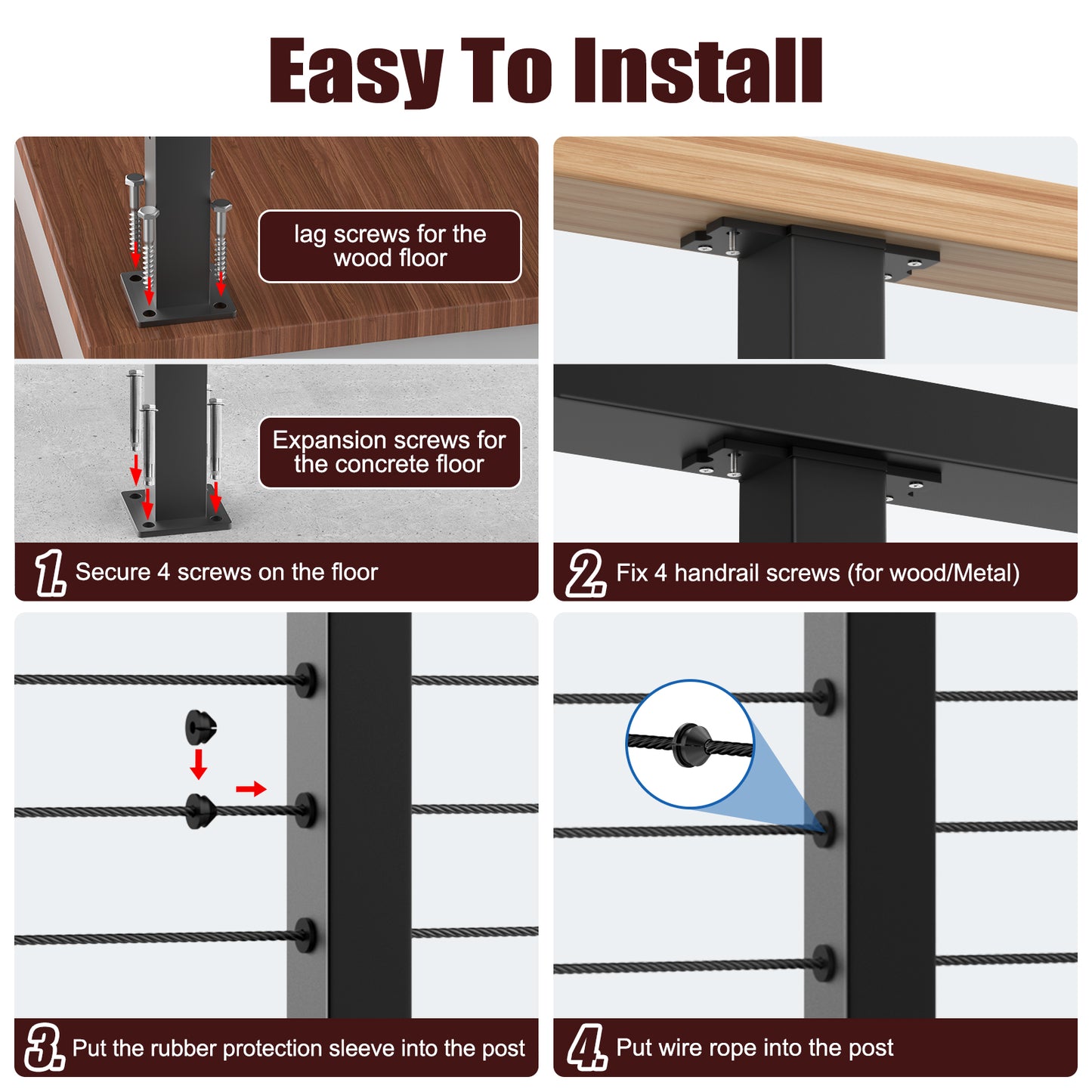Cablura 36" Level Drilled Cable Railing Post