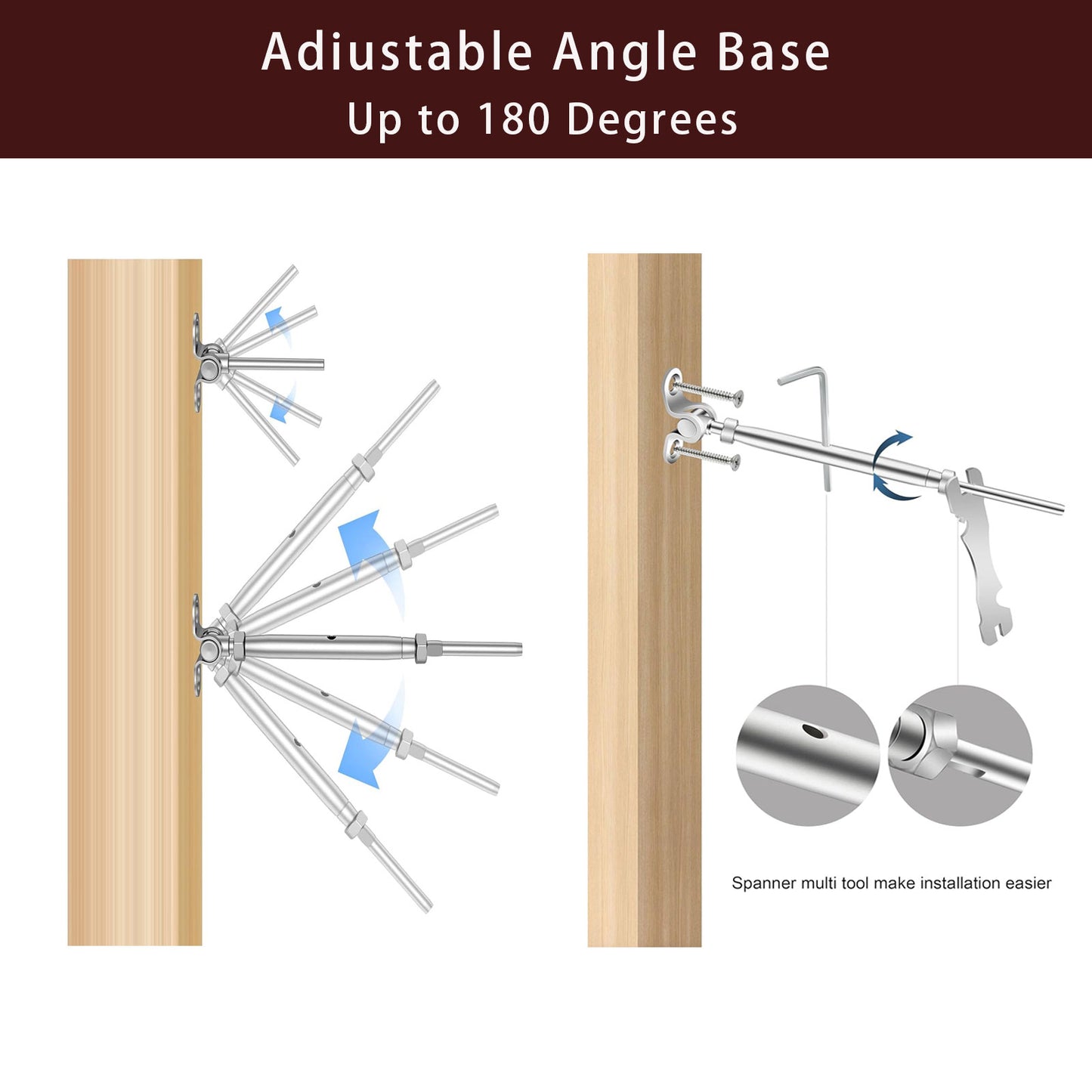 Cablura 1/8" Cable Railing Kit with Swage Toggle Turnbuckle, T316 Stainless Steel for Wood Posts