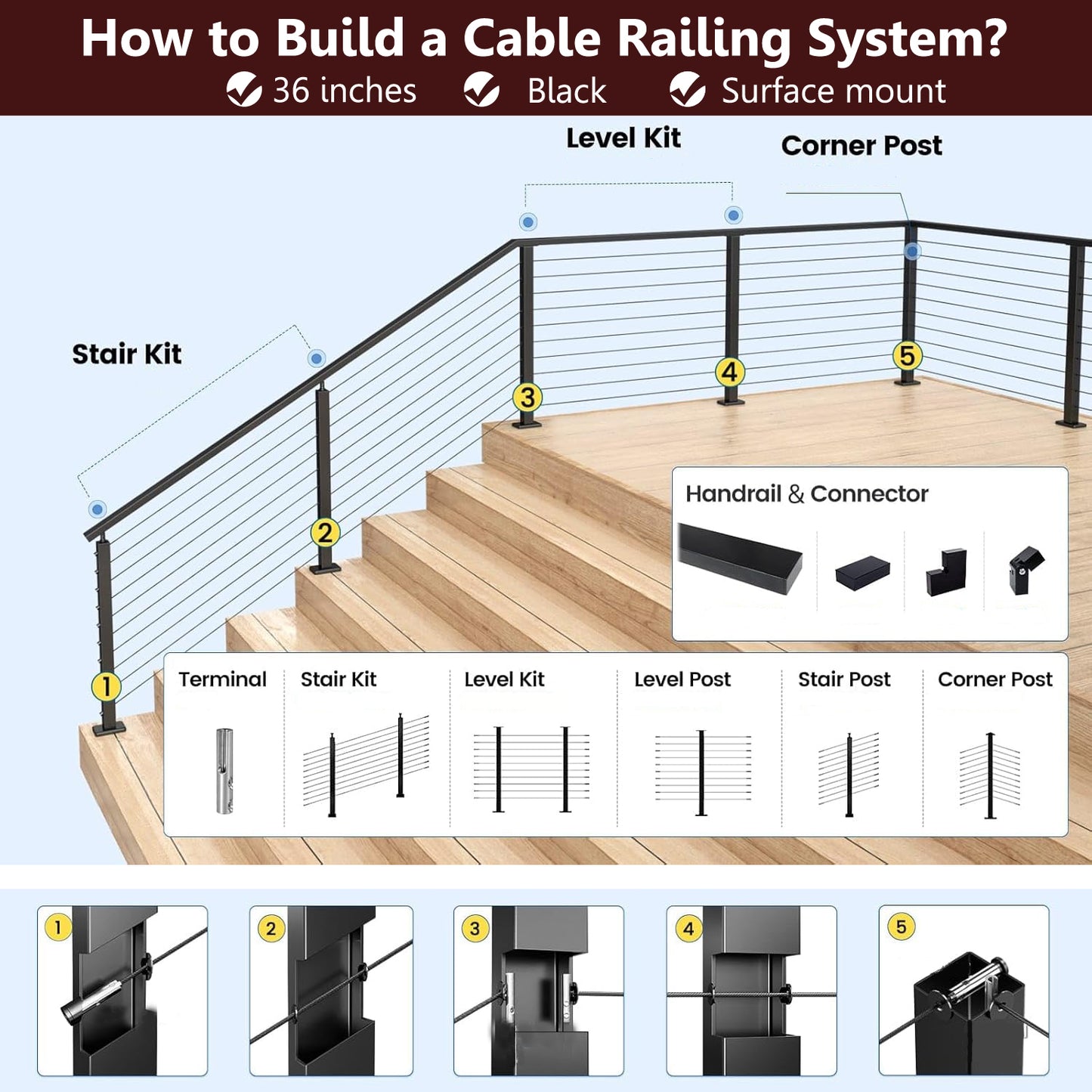 Cablura T316 1/8" Black Stainless Steel Wire Rope for Cable Railing