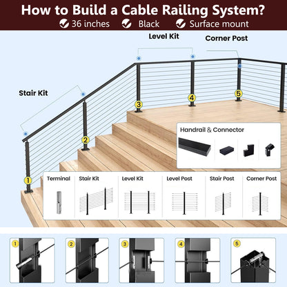Cablura T316 1/8" Black Stainless Steel Wire Rope for Cable Railing