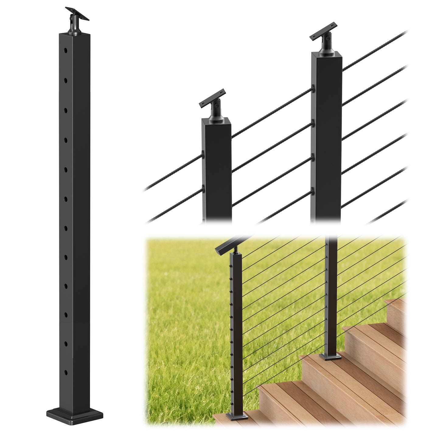 Cablura 42" Adjustable 25-35 Angle Cable Railing Post