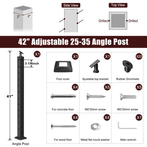 Cablura 42" Adjustable 25-35 Angle Cable Railing Post