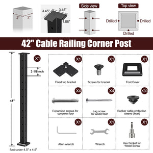Cablura 42" Level Drilled Cable Railing Corner Post