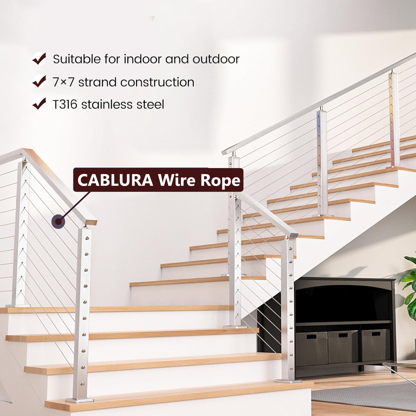 Cablura T316 1/8" Stainless Steel Wire Rope for Cable Railing