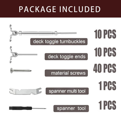 Cablura 1/8" Cable Railing Kit with Swage Toggle Turnbuckle, T316 Stainless Steel for Wood Posts