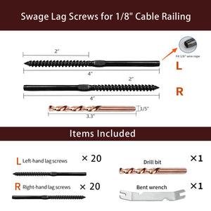 Cablura Black Swage Lag Screws for 1/8" Cable Railing