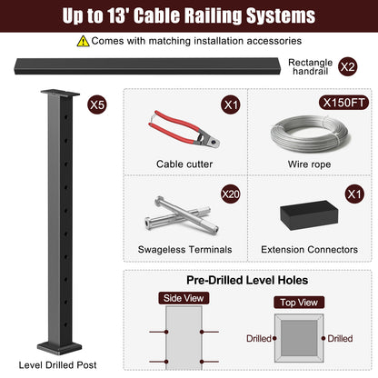 Cablura 36" Black Cable Railing Kit, 13ft Level Surface Mount DIY Complete System