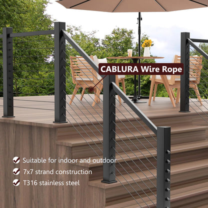 Cablura T316 1/8" Black Stainless Steel Wire Rope for Cable Railing