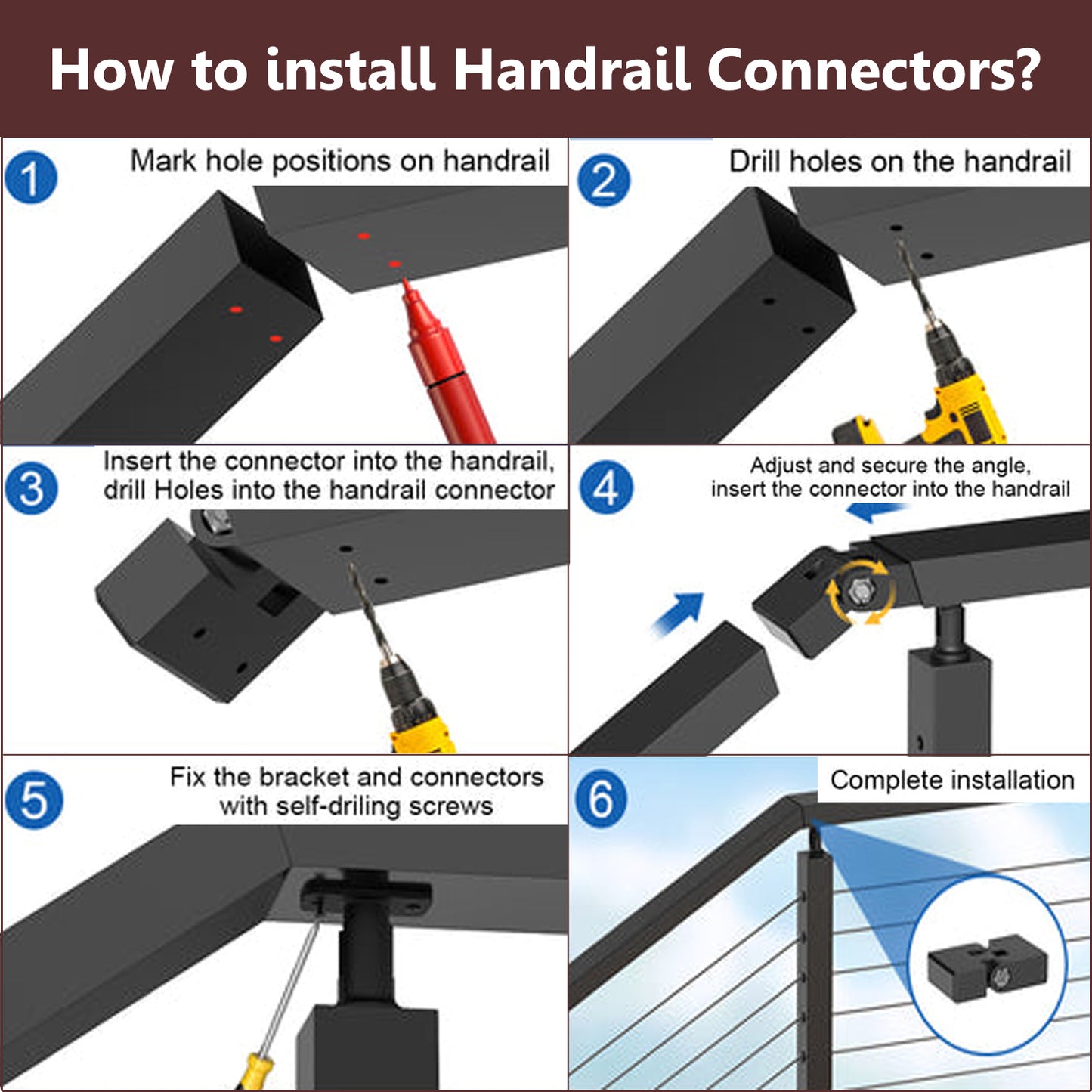 Cablura Vertical Pivot Connectors for Handrails