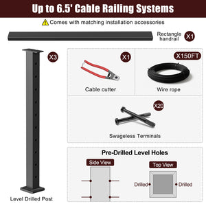 Cablura 36" Black Cable Railing Kit, 6.5ft Level Surface Mount DIY Complete System