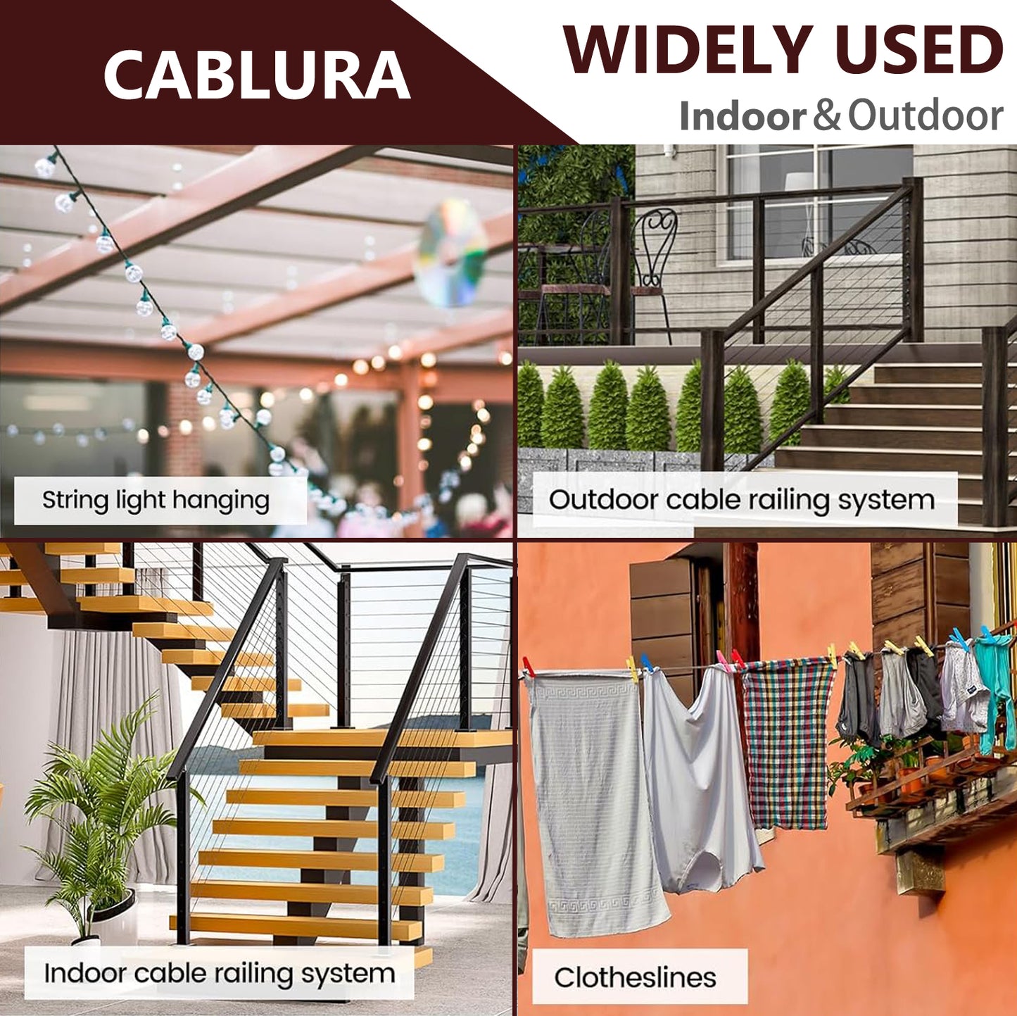 Cablura T316 1/8" Black Stainless Steel Wire Rope for Cable Railing