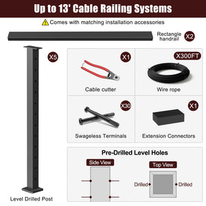 Cablura 42" Black Cable Railing Kit, 13ft Level Surface Mount DIY Complete System