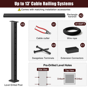 Cablura 36" Black Cable Railing Kit, 13ft Level Surface Mount DIY Complete System