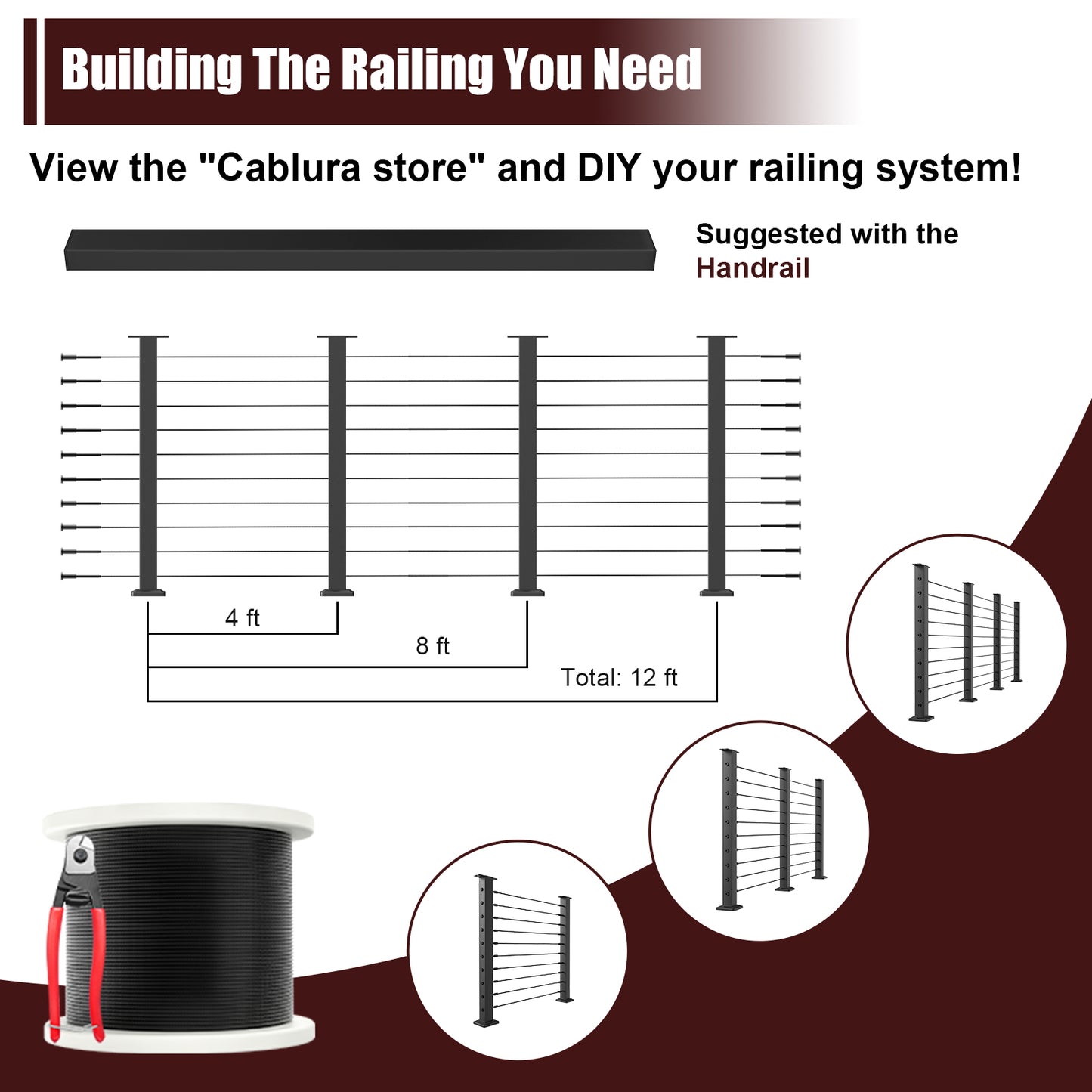 Cablura 36" Level Drilled Cable Railing Post
