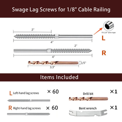 Cablura Swage Lag Screws for 1/8" Cable Railing