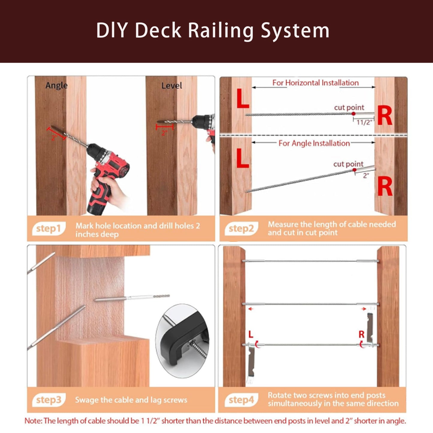 Cablura Swage Lag Screws for 1/8" Cable Railing