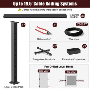 Cablura 36" Black Cable Railing Kit, 19.5ft Level Surface Mount DIY Complete System