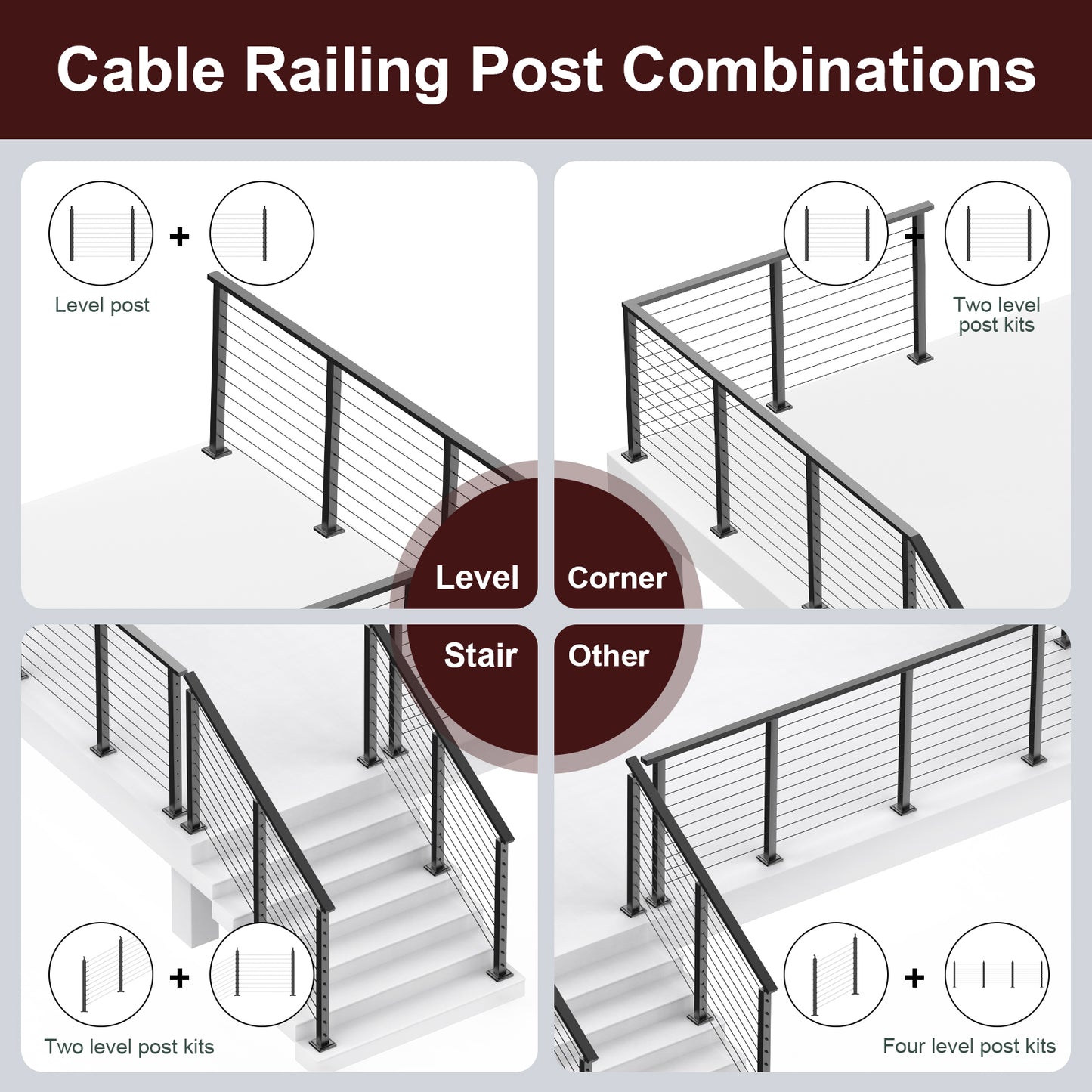 Cablura 36" Level Drilled Cable Railing Post