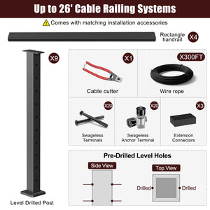 Cablura 36" Black Cable Railing Kit, 26ft Level Surface Mount DIY Complete System
