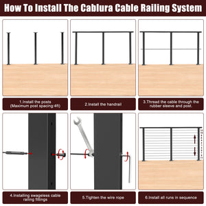 Cablura 42" Black Cable Railing Kit, 6.5ft Level Surface Mount DIY Complete System
