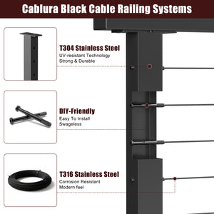 Cablura 42" Black Cable Railing Kit, 19.5ft Level Surface Mount DIY Complete System