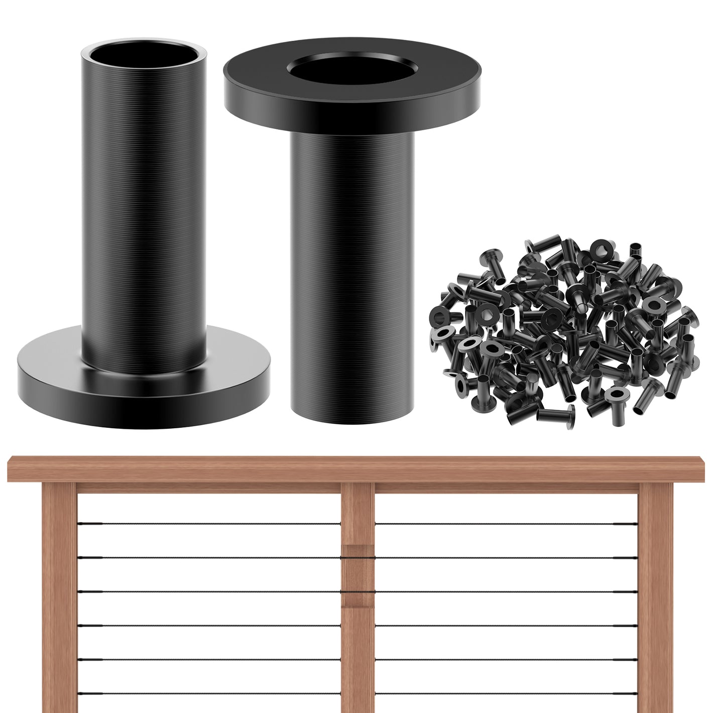 Cablura T316 Black Stainless Steel Protector Sleeves for 1/8" Wire Rope Cable Railing