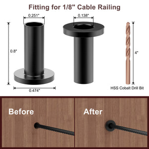 Cablura T316 Black Stainless Steel Protector Sleeves for 1/8" Wire Rope Cable Railing