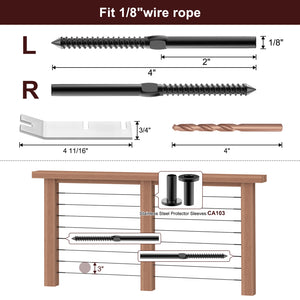 Cablura Black Swage Lag Screws for 1/8" Cable Railing
