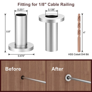 Cablura T316 Stainless Steel Protector Sleeves for 1/8" Wire Rope Cable Railing