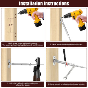 Cablura 1/8" Cable Railing Kit with Swage Toggle Turnbuckle, T316 Stainless Steel for Wood Posts