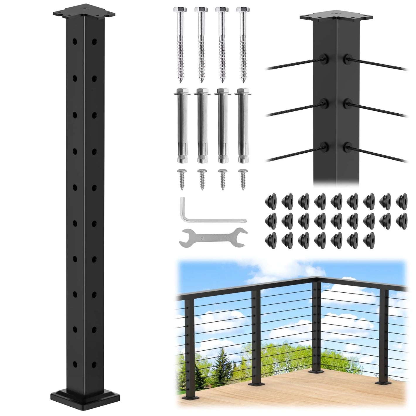 Cablura 36" Level Drilled Cable Railing Corner Post