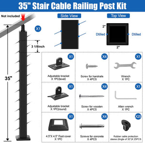 Cablura 36" Adjustable 25-35 Angle Cable Railing Post