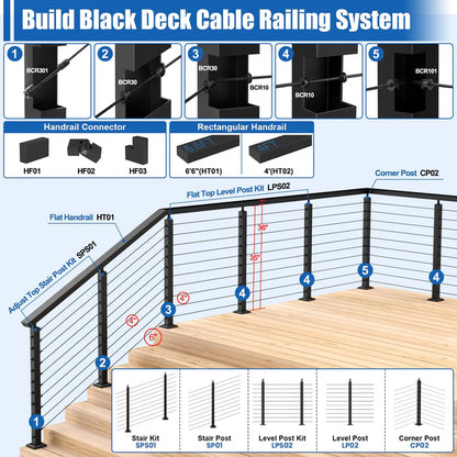 Cablura 36" Adjustable 25-35 Angle Cable Railing Post