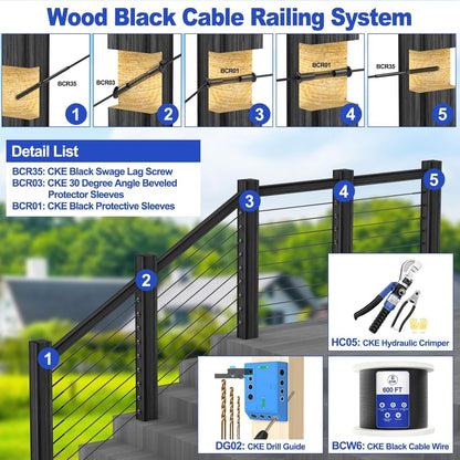 Cablura 36" Level Drilled Cable Railing Corner Post