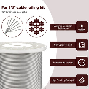 Cablura T316 1/8" Stainless Steel Wire Rope for Cable Railing